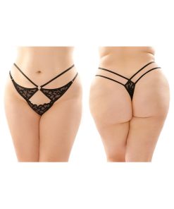 Fantasy Lingerie Jasmine Strappy Lace Thong With Front Keyhole Cutout 6-Pack Queen Size Black