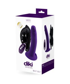Vedo Diki Rechargeable Vibrating Dildo With Harness Deep Purple