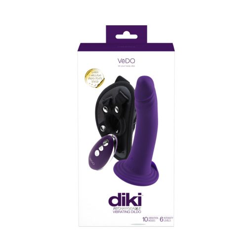 Vedo Diki Rechargeable Vibrating Dildo With Harness Deep Purple - Image 2