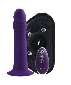 Vedo Diki Rechargeable Vibrating Dildo With Harness Deep Purple