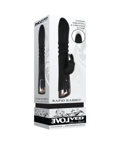 Evolved Rapid Rabbit Rechargeable Thrusting Silicone Vibrator Black