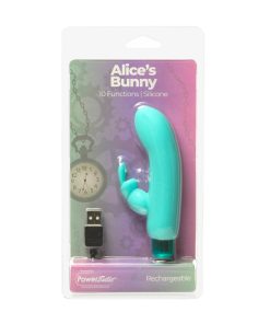 Powerbullet Alice'S Bunny Rechargeable Bullet Vibrator With Silicone Rabbit Sleeve Teal