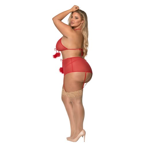 Magic Silk Marabou Bra, Garter Skirt & G-String Set Red Queen - Image 3