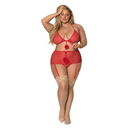 Magic Silk Marabou Bra, Garter Skirt & G-String Set Red Queen - Image 4
