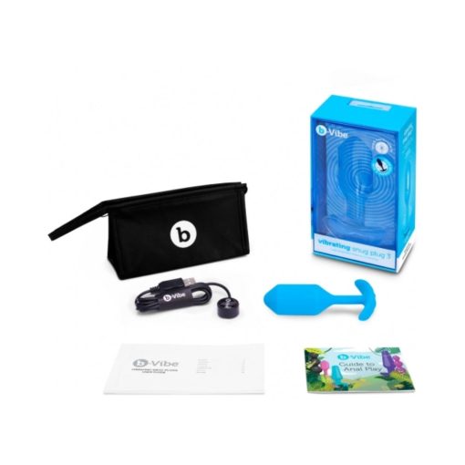 B-Vibe Vibrating Snug Plug 3 Rechargeable Weighted Silicone Anal Plug Blue - Image 3