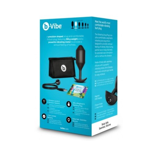 B-Vibe Vibrating Snug Plug 5 Rechargeable Weighted Silicone Anal Plug Black - Image 2