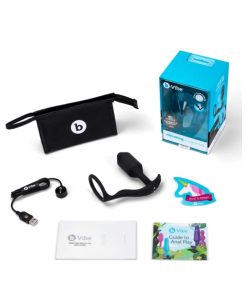 B-Vibe Vibrating Snug & Tug Rechargeable Weighted Silicone Anal Plug With Cockring M Black