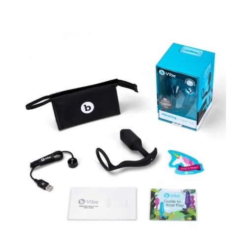 B-Vibe Vibrating Snug & Tug Rechargeable Weighted Silicone Anal Plug With Cockring M Black
