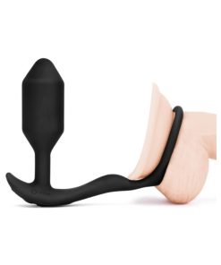 B-Vibe Vibrating Snug & Tug Rechargeable Weighted Silicone Anal Plug With Cockring M Black
