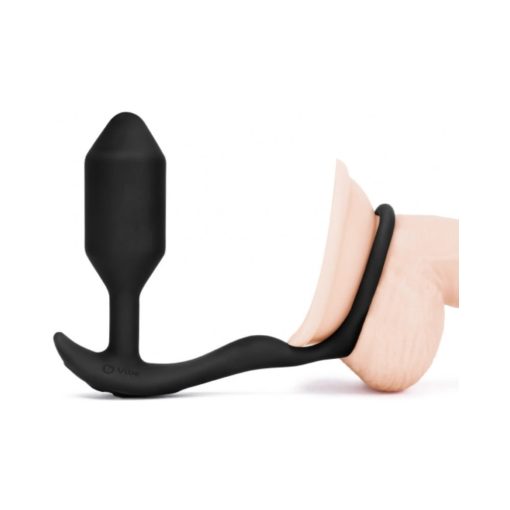 B-Vibe Vibrating Snug & Tug Rechargeable Weighted Silicone Anal Plug With Cockring M Black - Image 3