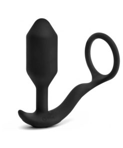 B-Vibe Vibrating Snug & Tug Rechargeable Weighted Silicone Anal Plug With Cockring M Black