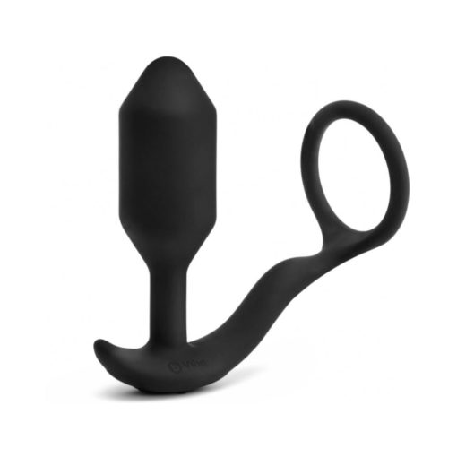 B-Vibe Vibrating Snug & Tug Rechargeable Weighted Silicone Anal Plug With Cockring M Black - Image 4