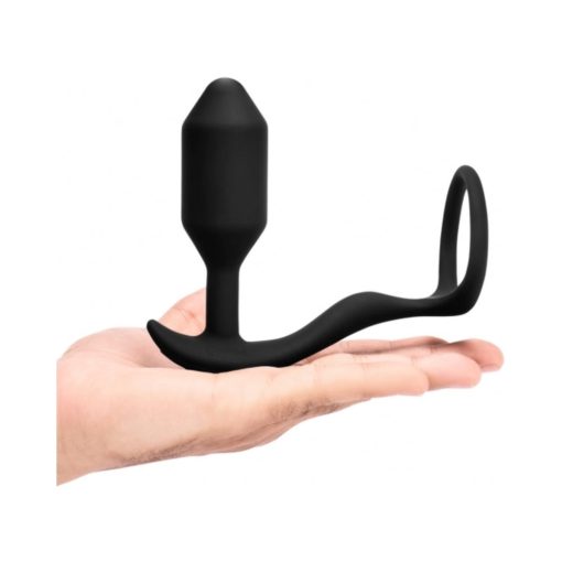 B-Vibe Vibrating Snug & Tug Rechargeable Weighted Silicone Anal Plug With Cockring M Black - Image 5