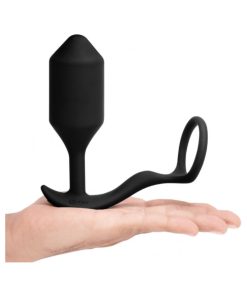 B-Vibe Vibrating Snug & Tug Rechargeable Weighted Silicone Anal Plug With Cockring Xl Black