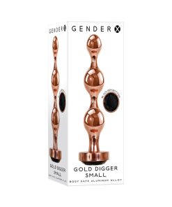 Gender X Gold Digger Rose Gold Beaded Anal Plug With Black Gemstone Base Small