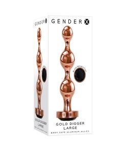 Gender X Gold Digger Rose Gold Beaded Anal Plug With Black Gemstone Base Large