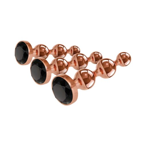 Gender X Gold Digger 3-Piece Rose Gold Beaded Anal Plug With Black Gemstone Base Set - Image 2