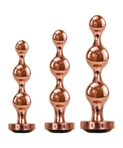Gender X Gold Digger 3-Piece Rose Gold Beaded Anal Plug With Black Gemstone Base Set