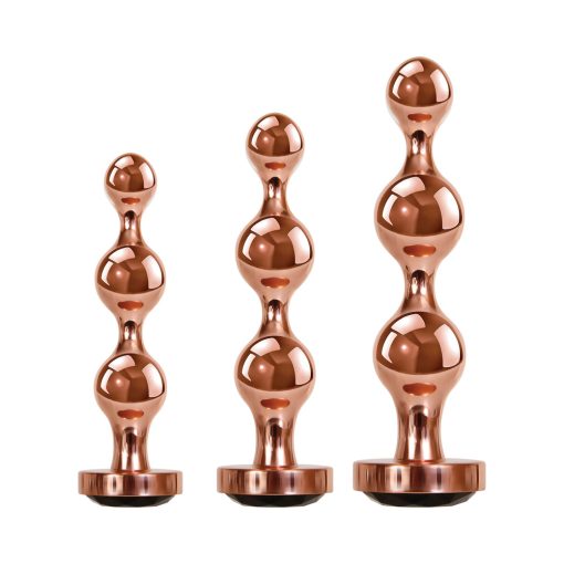 Gender X Gold Digger 3-Piece Rose Gold Beaded Anal Plug With Black Gemstone Base Set - Image 3