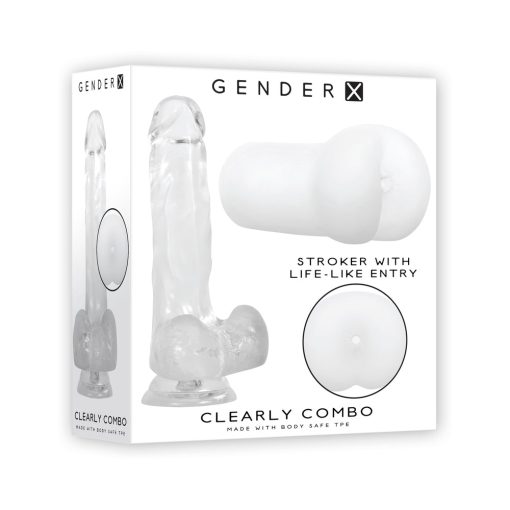 Gender X Clearly Combo 2-Piece 7.25 In. Realistic Dildo And Anal Entry Stroker Set Clear