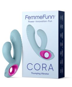 Femmefunn Cora Rechargeable Silicone Thumping Dual Stimulation Vibrator Light Blue