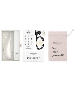 Womanizer Premium 2 Rechargeable Silicone Luxurious Pleasure Air Clitoral Stimulator Warm Gray