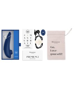Womanizer Premium 2 Rechargeable Silicone Luxurious Pleasure Air Clitoral Stimulator Blueberry