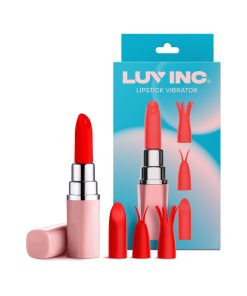 Luv Inc Lv57 Lipstick Vibrator Rechargeable Silicone Discreet Bullet With 3 Attachments Light Pink