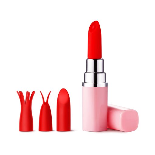 Luv Inc Lv57 Lipstick Vibrator Rechargeable Silicone Discreet Bullet With 3 Attachments Light Pink - Image 2