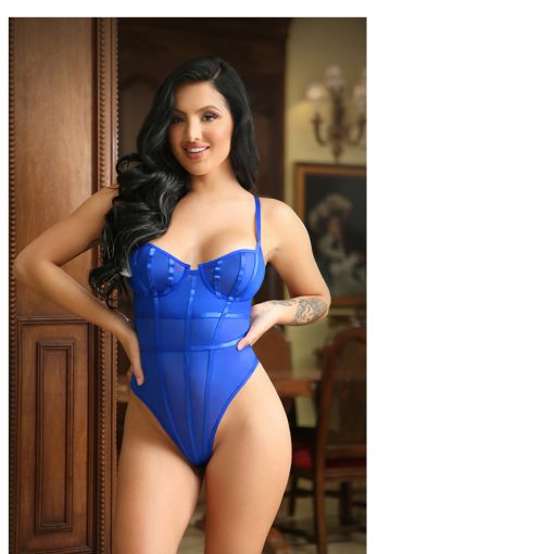 Fantasy Lingerie Tease Abby Bodysuit With Thong-Cut Back Cobalt Blue M/L - Image 2