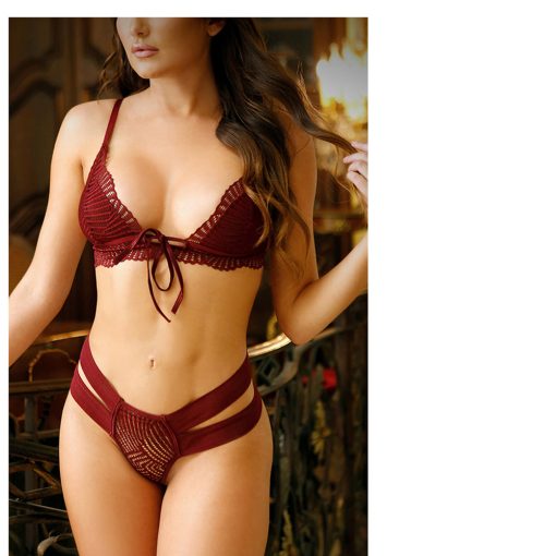 Fantasy Lingerie Vixen Good 4 You Lace Triangle Bralette & Panty Burgundy O/S - Image 2