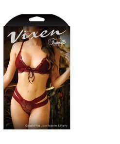 Fantasy Lingerie Vixen Good 4 You Lace Triangle Bralette & Panty Burgundy L/Xl