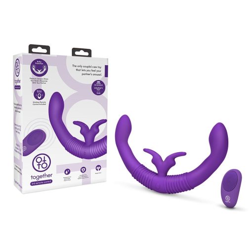 Together Couples Toy Remote-Controlled Dual Ended Rabbit Vibrator Purple - Image 2