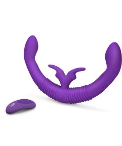 Together Couples Toy Remote-Controlled Dual Ended Rabbit Vibrator Purple
