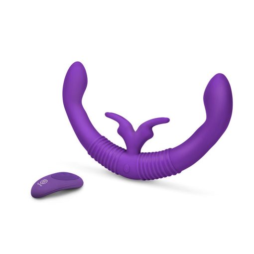 Together Couples Toy Remote-Controlled Dual Ended Rabbit Vibrator Purple - Image 3