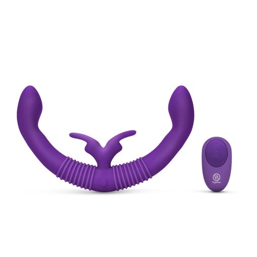 Together Couples Toy Remote-Controlled Dual Ended Rabbit Vibrator Purple - Image 4