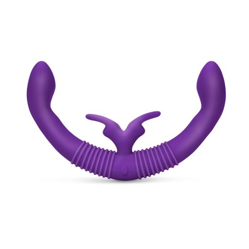 Together Couples Toy Remote-Controlled Dual Ended Rabbit Vibrator Purple - Image 5
