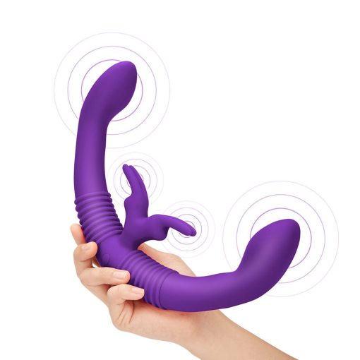 Together Couples Toy Remote-Controlled Dual Ended Rabbit Vibrator Purple - Image 6