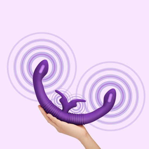 Together Couples Toy Remote-Controlled Dual Ended Rabbit Vibrator Purple - Image 7