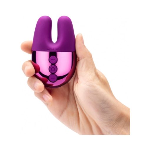 Le Wand Chrome Double Vibe Rechargeable Silicone Mini Vibrator Dark Cherry - Image 2