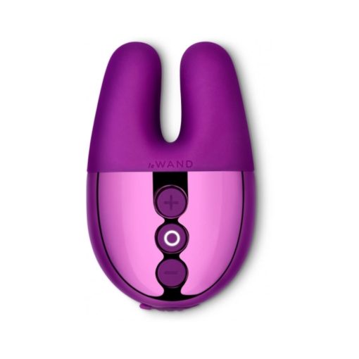 Le Wand Chrome Double Vibe Rechargeable Silicone Mini Vibrator Dark Cherry - Image 3
