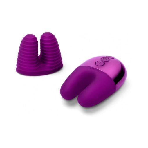 Le Wand Chrome Double Vibe Rechargeable Silicone Mini Vibrator Dark Cherry - Image 5