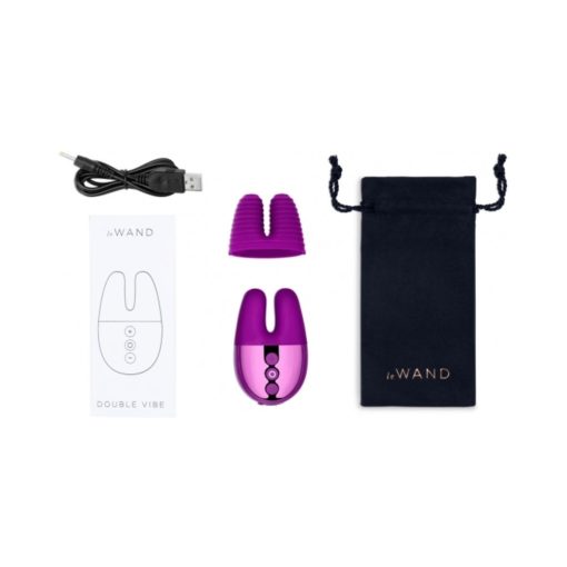 Le Wand Chrome Double Vibe Rechargeable Silicone Mini Vibrator Dark Cherry - Image 7
