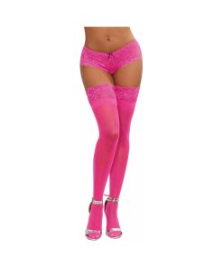 Dreamgirl Neon Pink Sheer Thigh-High Stockings With Silicone Lace Top Pink Os