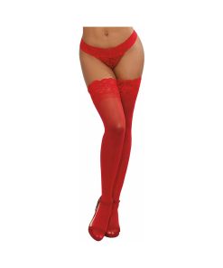 Dreamgirl Sheer Thigh-High Stockings With Silicone Lace Top Red Os