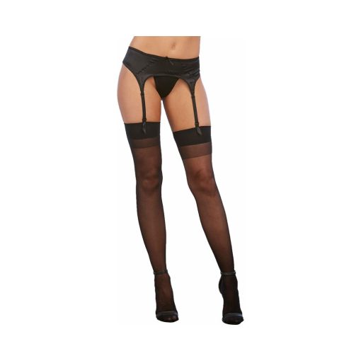 Dreamgirl Sheer Thigh-High Stockings With Plain Top And Back Seam Black Os - Image 2