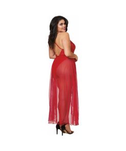 Dreamgirl Dreamgirl Teddy & Sheer Mesh Maxi Skirt With G-String Rouge Queen 2X Hanging