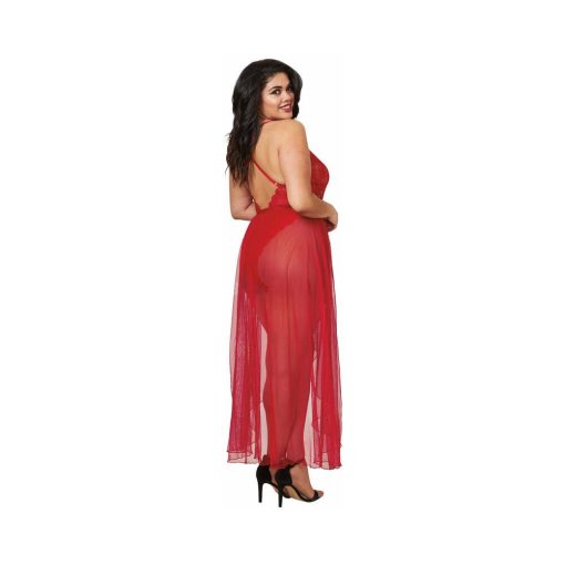 Dreamgirl Dreamgirl Teddy & Sheer Mesh Maxi Skirt With G-String Rouge Queen 3X Hanging - Image 2