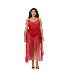 Dreamgirl Dreamgirl Teddy & Sheer Mesh Maxi Skirt With G-String Rouge Queen 3X Hanging