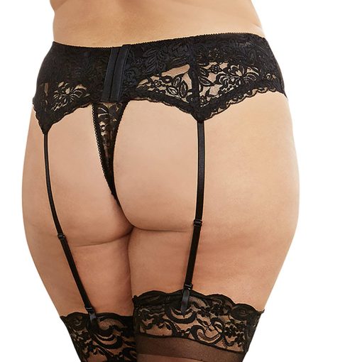 Dreamgirl Plus-Size Sexy And Delicate Scalloped Lace Garter Belt Black Queen Hanging - Image 2